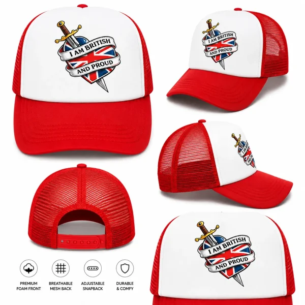 I am British & Proud Hat I am British and Proud Heart & Dagger Trucker Cap