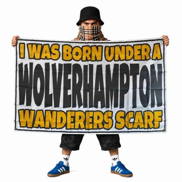 Wolves Flag I Was Born Under A Wanderers Scarf 5x3ft Flag
